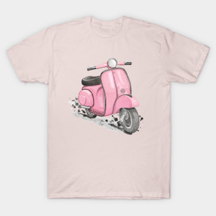 European Vacation T-Shirt - Pink Classic Retro Scooter. Pink background. by Anya Illustration Studio